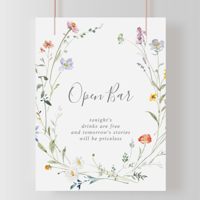 Wild Multicolor Floral Wedding Open Bar Sign (Creator Uploaded)