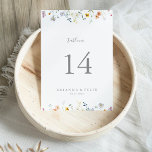 Wild Multicolor Floral Wedding Table Number<br><div class="desc">This wild multicolor floral wedding table number is perfect for a rustic wedding. The design features watercolor pink,  blush,  purple,  navy and white elegant flowers with emerald green leaves.

This is a double sided table number. Add each table number you need to your cart individually.</div>