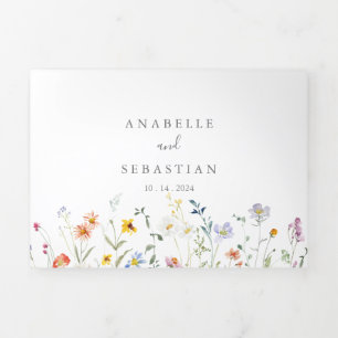 Wild Multicolor Floral Wedding Tri-Fold Invitation