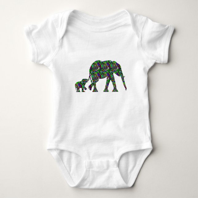 Wild Mum & Baby Elephant kids Toddler Bodysuit (Front)