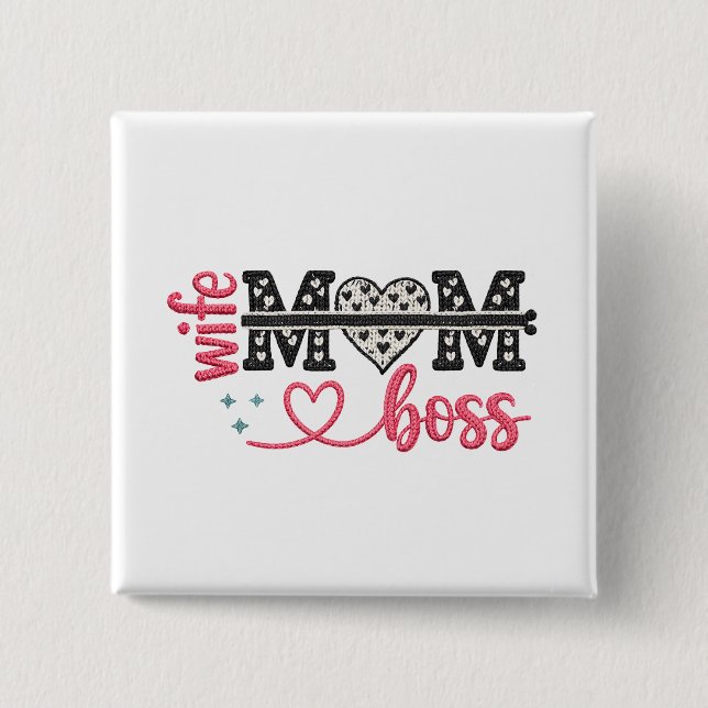 Wild Mum Boss Heart 15 Cm Square Badge (Front)