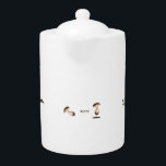 Wild Mushroom Ceramic Teapot<br><div class="desc">Wild vintage art, white ceramic teapot.
Fun and cute design mushrooms, crab sneaks into holes and stay away from the bird.
Text can be customised. If you want say something else, simply customise the text.
Enjoy!</div>