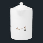 Wild Mushroom Ceramic Teapot<br><div class="desc">Wild vintage art,  white ceramic teapot. 
Fun and cute design mushrooms,  crab sneaks into holes and stay away from the bird.

Text can be customised. If you want say something else,  simply customise the text.
Enjoy!</div>