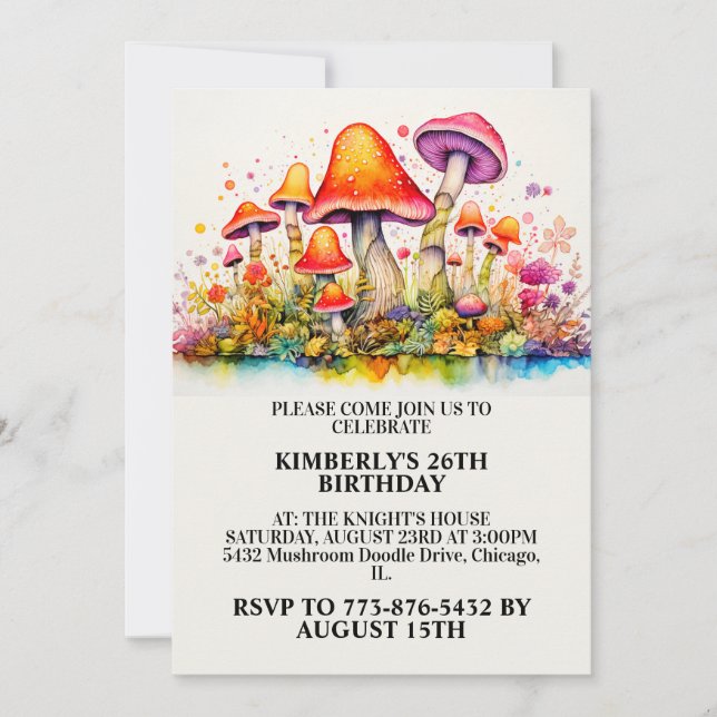 Wild Mushroom Forest Print Birthday Party Invitation (Front)