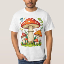 Wild mushrooms and flowers in grass forest nature