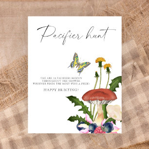 Wild mushrooms baby shower pacifier hunt game poster