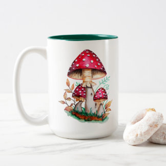 Wild Mushrooms Botanical Watercolor Painting Two-Tone Coffee Mug