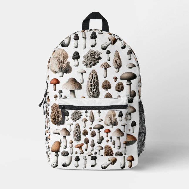 Wild Mushrooms Collection Illustration Printed Backpack (Front)