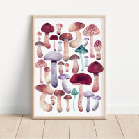 Wild mushrooms illustration watercolor poster