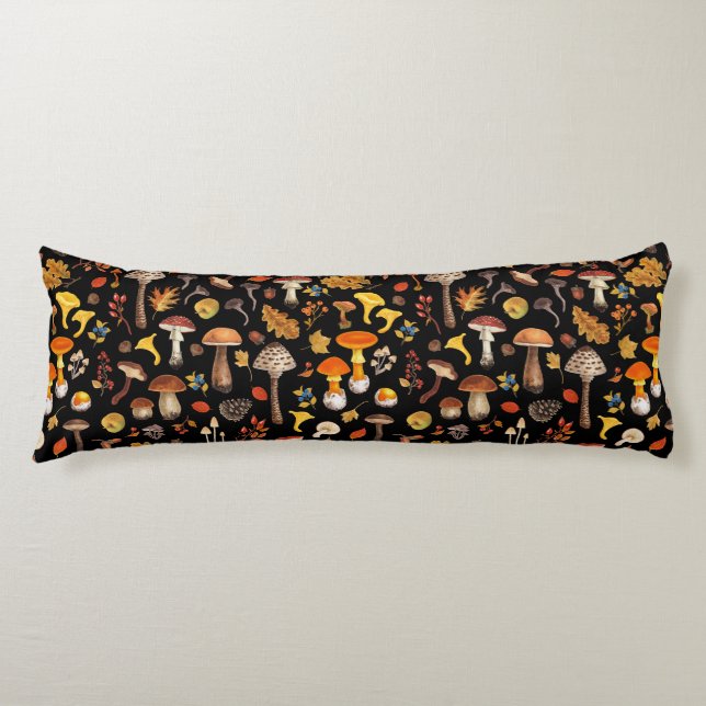 Wild mushrooms on black body cushion (Front)