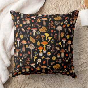 Wild mushrooms on black cushion