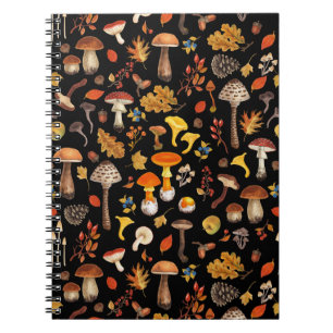 Wild mushrooms on black notebook