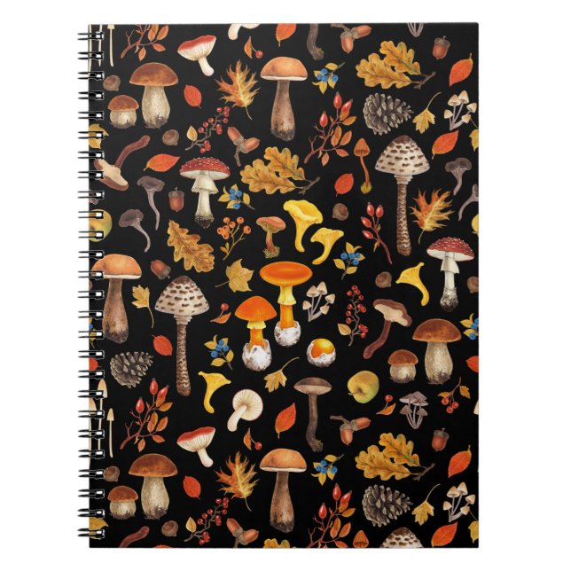 Wild mushrooms on black notebook (Front)