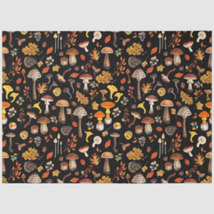 Wild mushrooms on black tissue paper