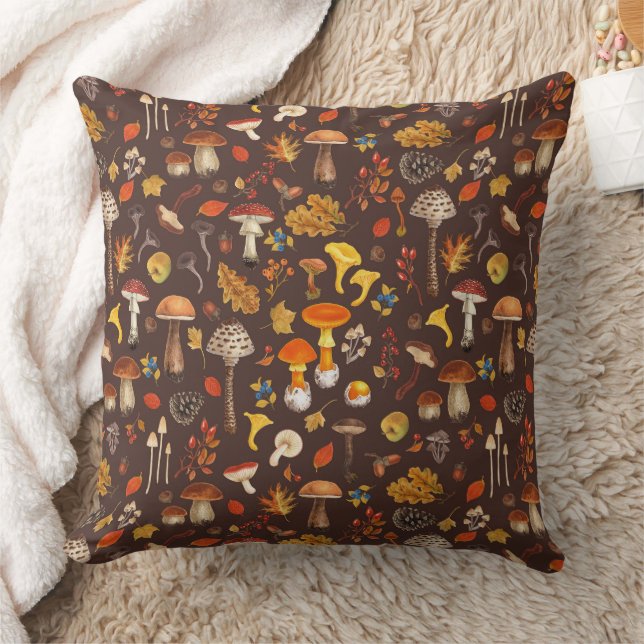 Wild mushrooms on brown cushion (Blanket)