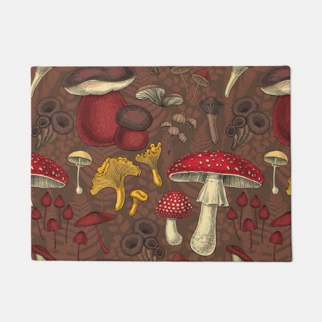 Wild mushrooms on brown doormat (Front)