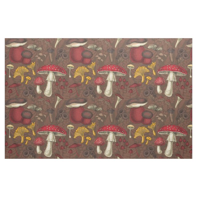 Wild mushrooms on brown fabric (Fat Quarter)