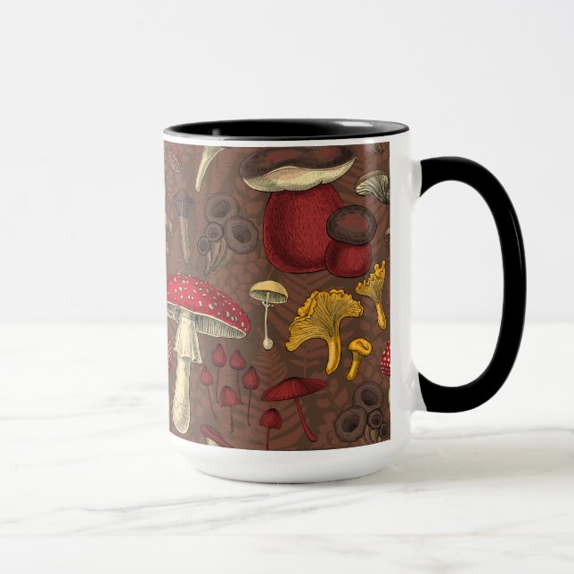 Wild mushrooms on brown mug (Right)