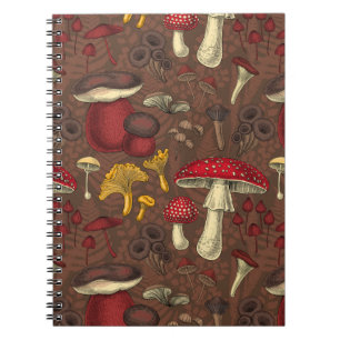 Wild mushrooms on brown notebook