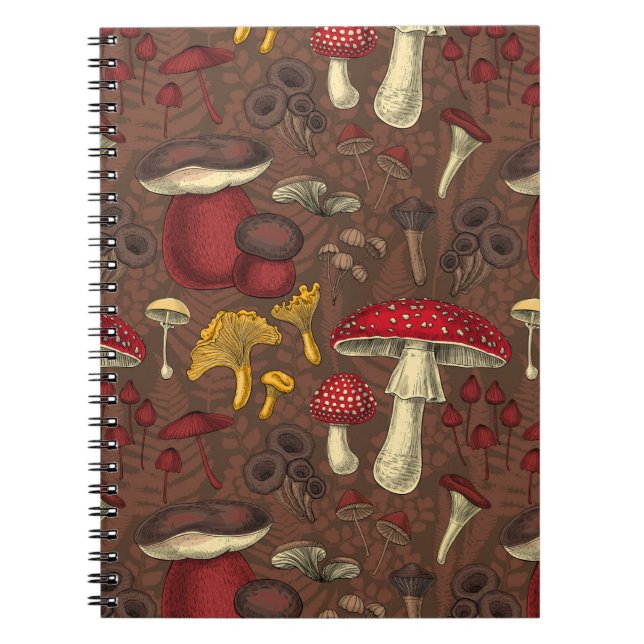 Wild mushrooms on brown notebook (Front)