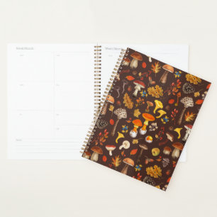 Wild mushrooms on brown planner