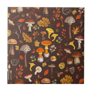 Wild mushrooms on brown tile