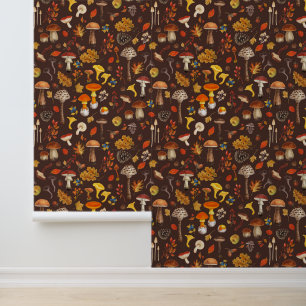 Wild mushrooms on brown wallpaper