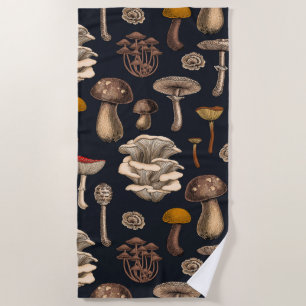 Wild Mushrooms  on graphite black Beach Towel