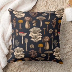 Wild Mushrooms  on graphite black Cushion