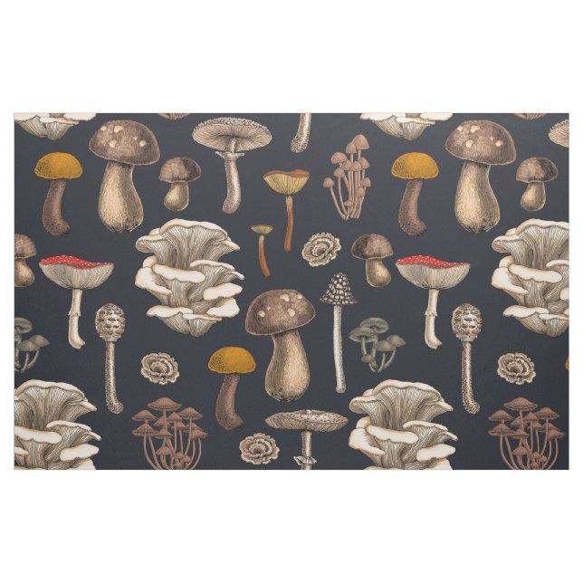 Wild Mushrooms  on graphite black Fabric (Fat Quarter)