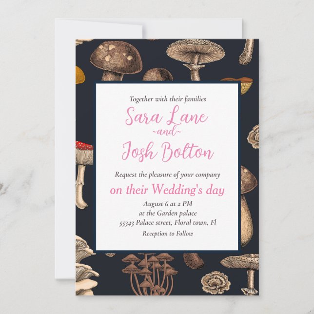 Wild Mushrooms  on graphite black Invitation (Front)