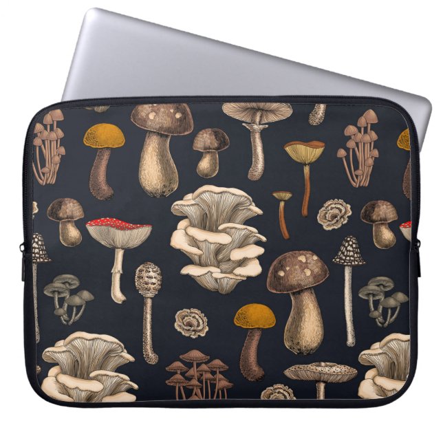 Wild Mushrooms  on graphite black Laptop Sleeve (Front)