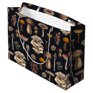 Wild Mushrooms on graphite black Large Gift Bag