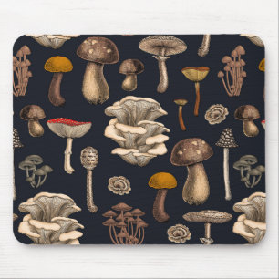 Wild Mushrooms  on graphite black Mouse Pad