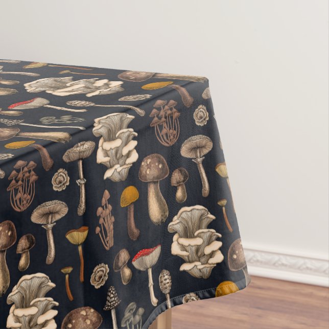 Wild Mushrooms  on graphite black Tablecloth (In Situ)