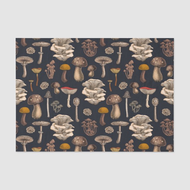 Wild Mushrooms  on graphite black Tissue Paper (Front)