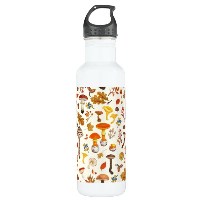 Wild mushrooms on off white 710 ml water bottle (Front)