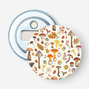 Wild mushrooms on off white bottle opener