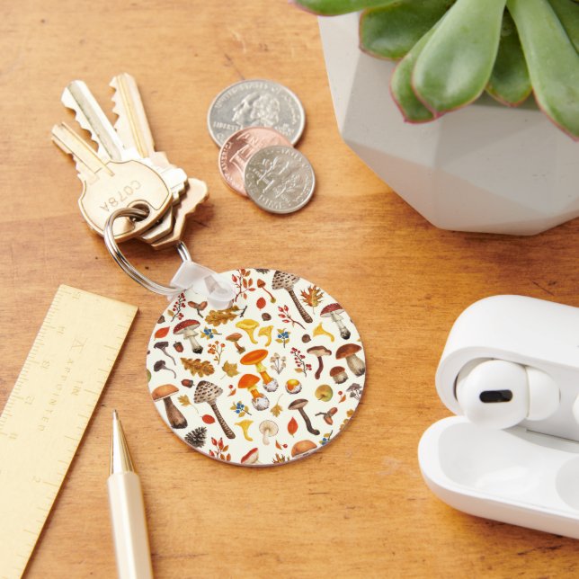 Wild mushrooms on off white key ring (Desk)
