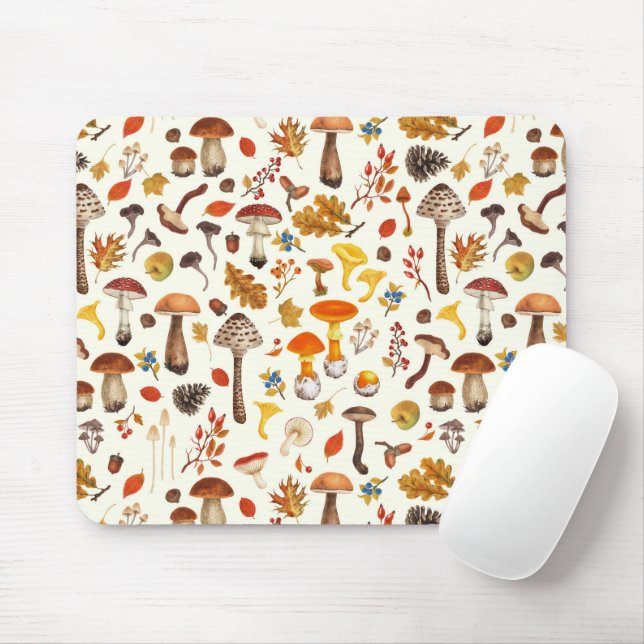Wild mushrooms on off white mouse pad (With Mouse)