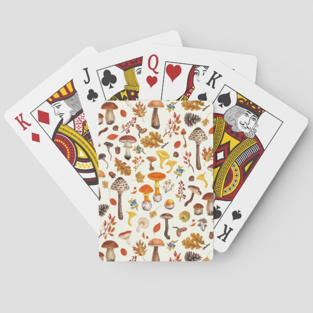 Wild mushrooms on off white playing cards (Back)