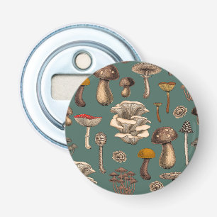 Wild Mushrooms  on pine green Bottle Opener
