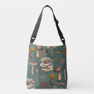 Wild Mushrooms  on pine green Crossbody Bag