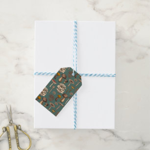 Wild Mushrooms on pine green Gift Tags