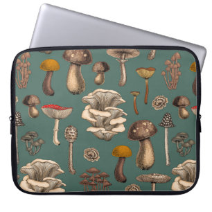 Wild Mushrooms  on pine green Laptop Sleeve