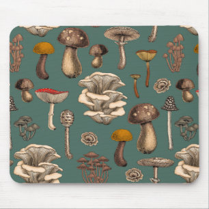 Wild Mushrooms  on pine green Mouse Pad