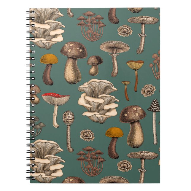 Wild Mushrooms  on pine green Notebook (Front)