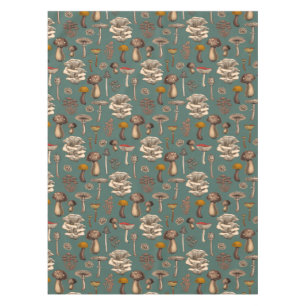 Wild Mushrooms  on pine green Tablecloth