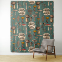 Wild Mushrooms on pine green