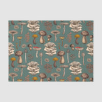 Wild Mushrooms on pine green